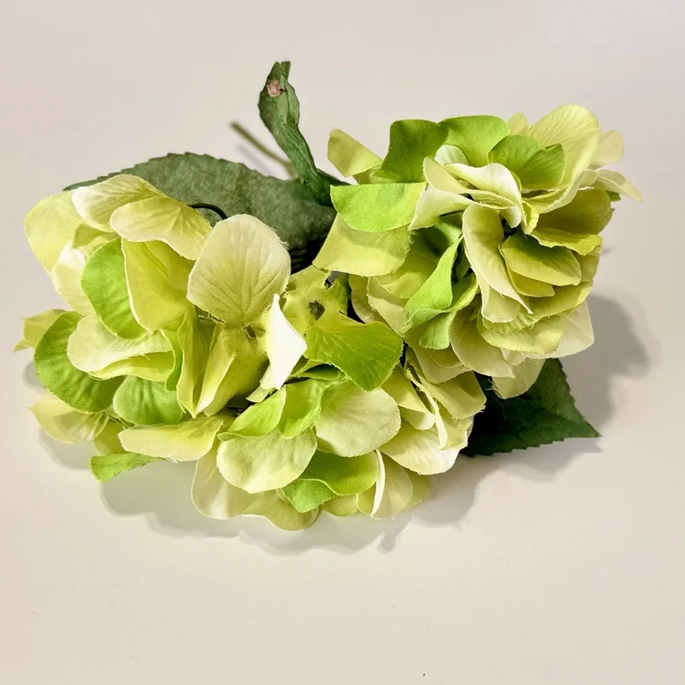 2 SHABBY CHIC Green Hydrangeas w Stems Floral Arrangement Faux Flower LIFELIKE